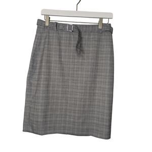 Banana Republic Black Gray Plaid Pencil Office Skirt Midi Length Womens Size 4